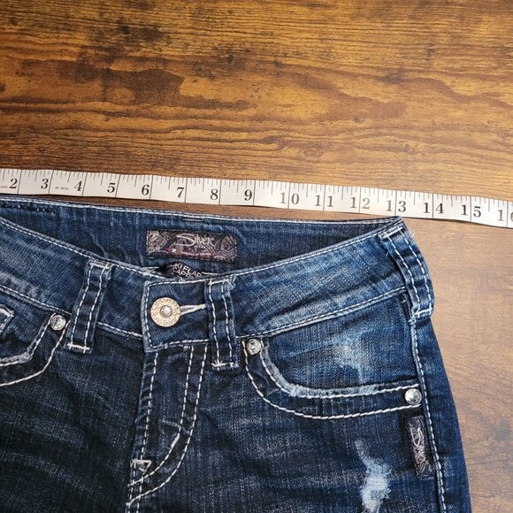 Silver Jeans Size 25 Suki Flap Capri Embelllished Ripped Dark Wash Stretch - Picture 8 of 13